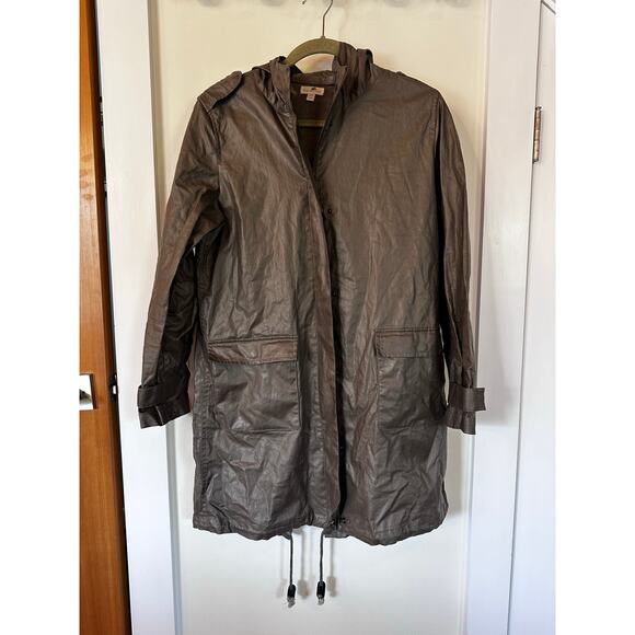 GARNET HILL Coated Linen Brown Taupe Trench Coat Women's 6 Small - Picture 5 of 7